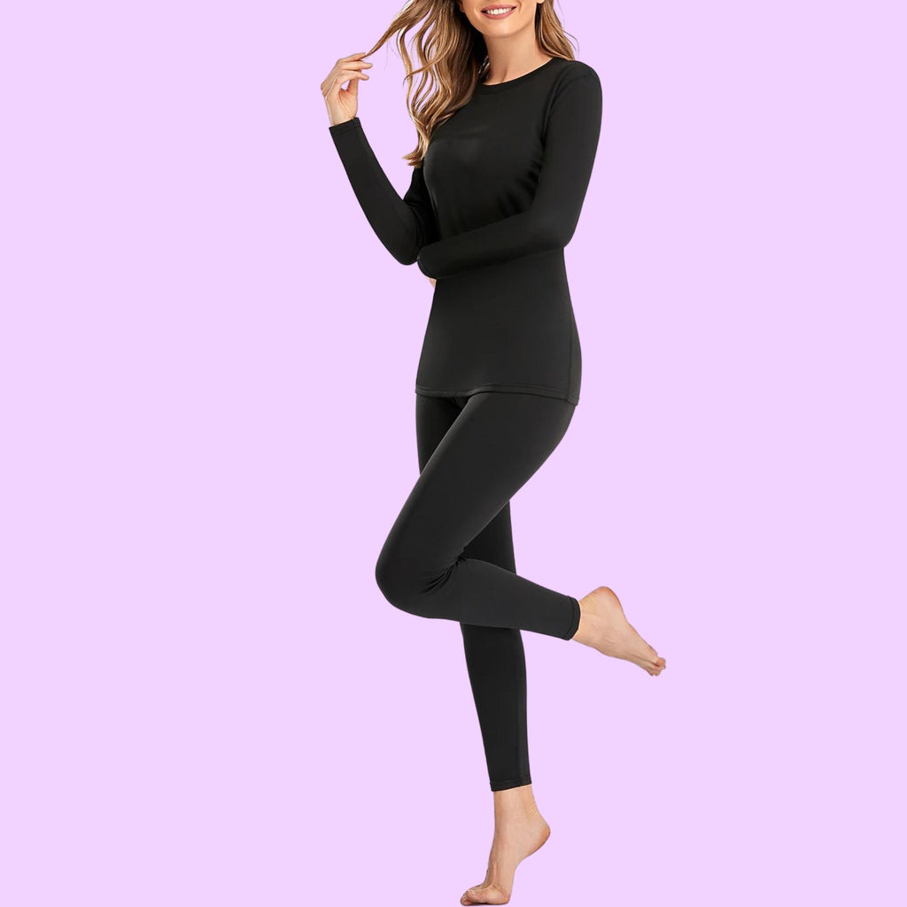 Great Choice Products Women'S Thermal Underwear Ultra Soft Long Johns Top  With Fleece Lined Set Black Medium